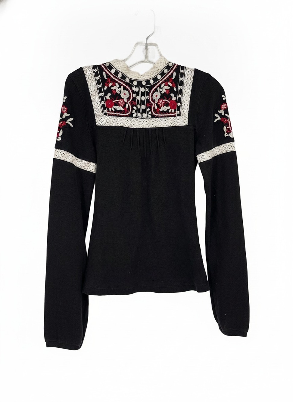 Free People Black/Red Crochet Top Women’s S